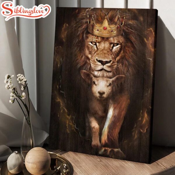 Watercolor Lion Lamb Of God Golden Crown Canvas Wall Art