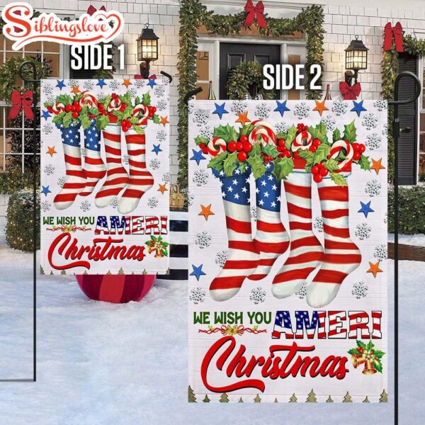 We Wish You Ameri Christmas American Garden House Flag Holiday Flag Decor