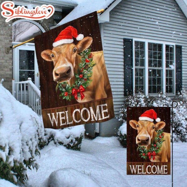 Welcome Farm Funny Cow Cattle Christmas  Garden House Flag Holiday Flag Decor