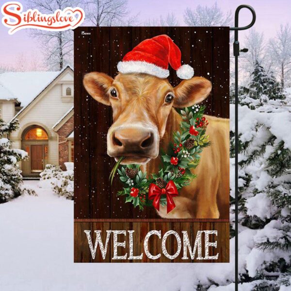 Welcome Farm Funny Cow Cattle Christmas  Garden House Flag Holiday Flag Decor