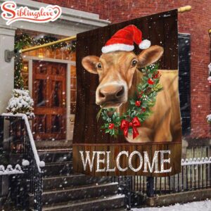 Welcome Farm Funny Cow Cattle Christmas House And Garden Flag Decor