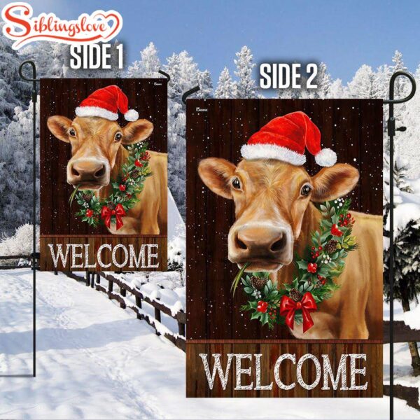 Welcome Farm Funny Cow Cattle Christmas  Garden House Flag Holiday Flag Decor