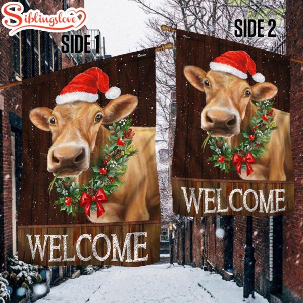 Welcome Farm Funny Cow Cattle Christmas  Garden House Flag Holiday Flag Decor