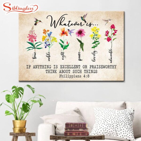 Whatever Is True Whatever Is Pure Philippians 48 Bible Verse Canvas Wall Art