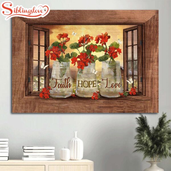 White Butterfly Wooden Windows Faith Hope Love Canvas Wall Art