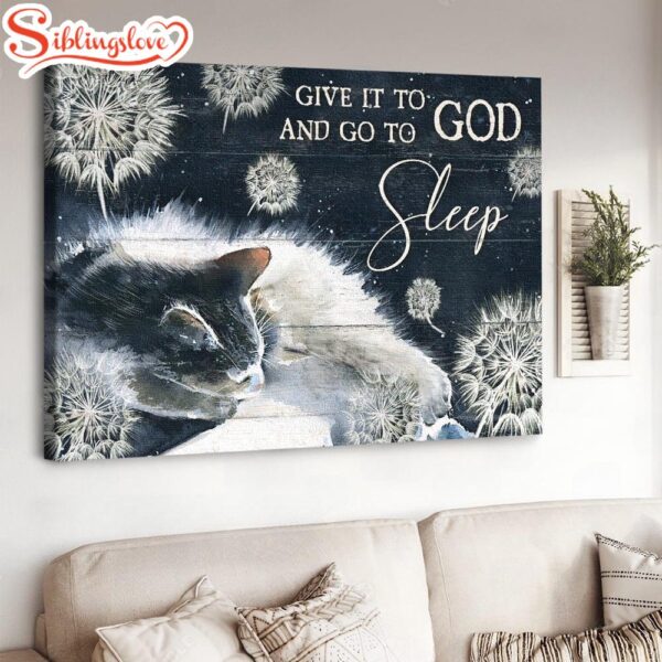 White Cat Dandelion Give It To God And Go To Sleep Canvas Wall Art