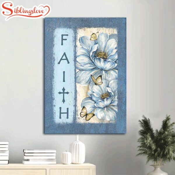 White Flower Pretty Butterfly Pastel Background Faith Canvas Wall Art