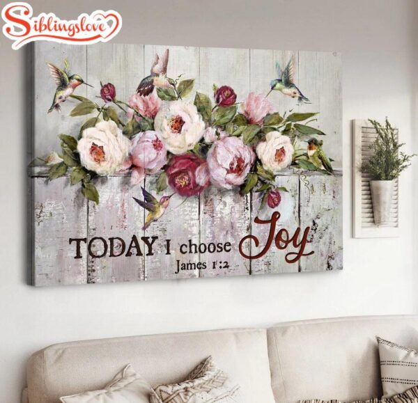 White Peony Pink Peony Hummingbirds Today I Choose Joy Canvas Wall Art