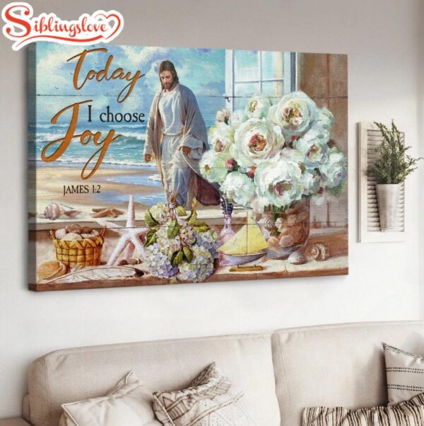 White Rose Vase Walking With Jesus Today I Choose Joy Canvas Wall Art