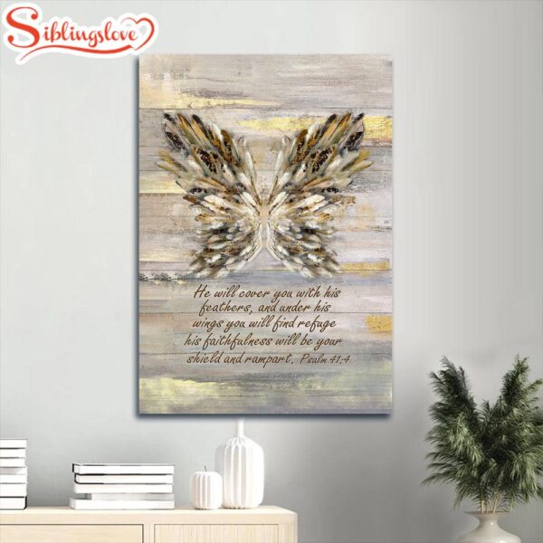 Wings Bible Verse He Will Cover You With This Feathers Canvas Wall Art