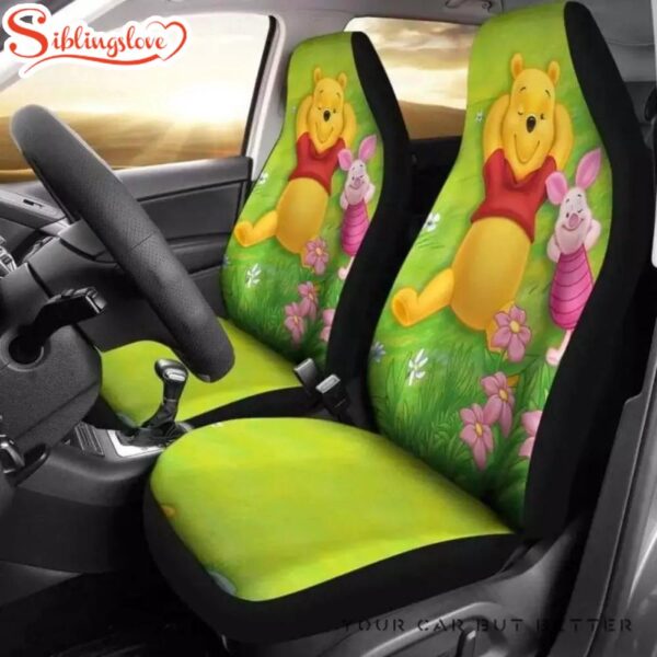 Winnie The Pooh Piglet & Pooh Bear Sleeping On The Meadow Car Seat Cover Decor For Car