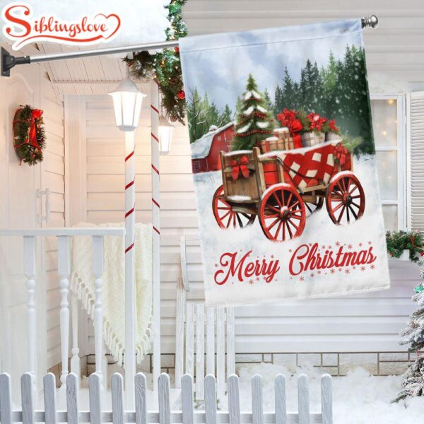 Winter Wagon Christmas  Garden House Flag Holiday Flag Decor