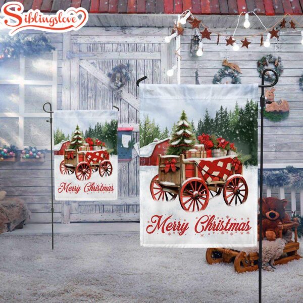 Winter Wagon Christmas  Garden House Flag Holiday Flag Decor