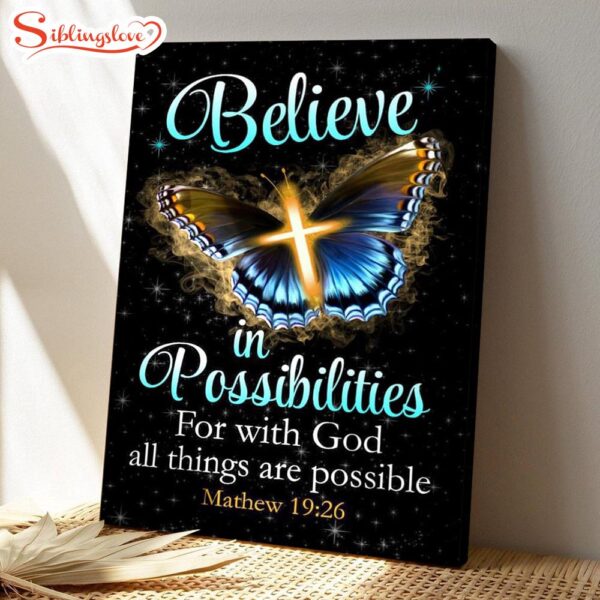 With God All Things Are Possible Cross Butterfly Wall Art