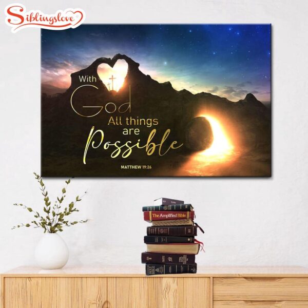 With God All Things Are Possible Wall Art Canvas, Christian Easter Gifts