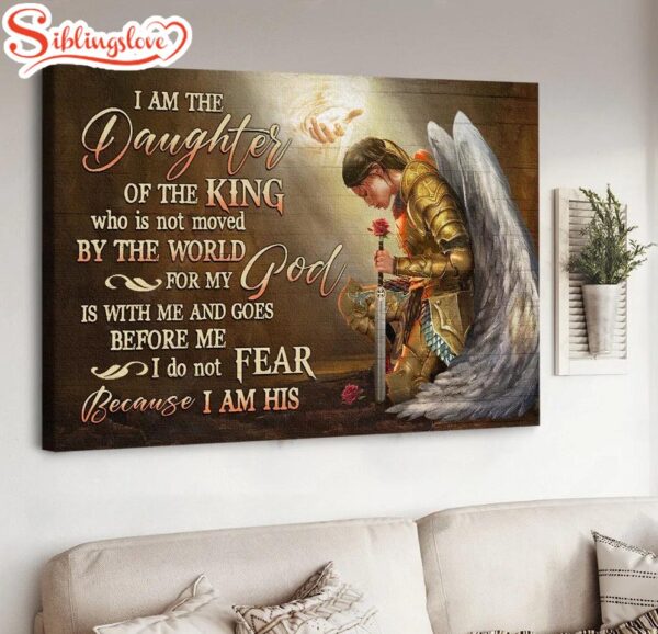 Woman Warrior Angel Wings Jesus I Am The Daughter Of The King Canvas Wall Art