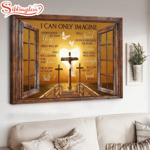 Wooden Cross Golden Heart I Can Only Imagine Canvas Wall Art