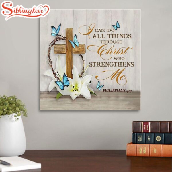 Wooden Cross With Lily Philippians 413 Nkjv Canvas Wall Art